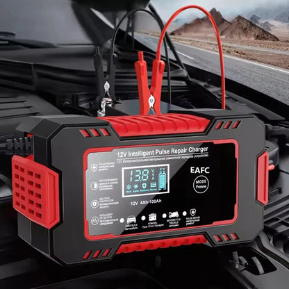 Cargador de Batería Inteligente para Carro 12V – Reparación por Pulso, Pantalla LCD, 6A, Apto para Moto, Auto y Camión
