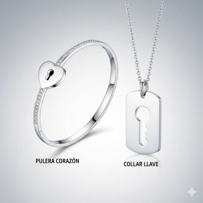 PULSERA CORAZÓN Y COLLAR LLAVE (PAREJAS) | ENVÍO GRATIS