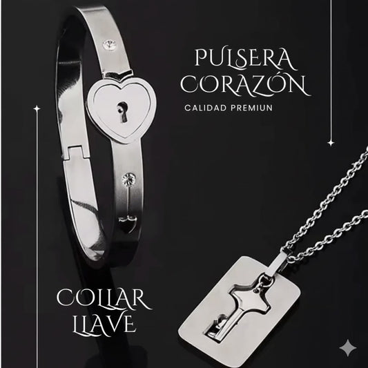 PULSERA CORAZÓN Y COLLAR LLAVE (PAREJAS) | ENVÍO GRATIS